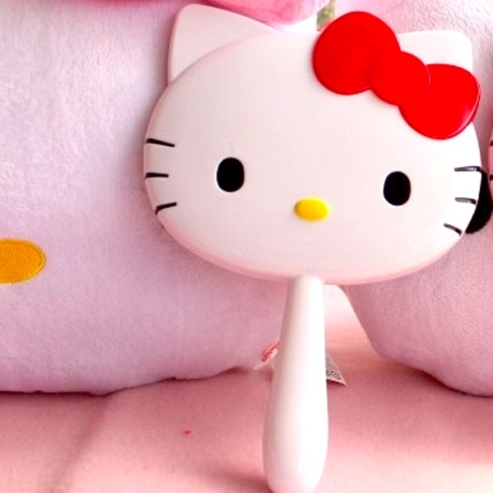 Hello Kitty Hand Mirror White Red with Bow Oval Mirror Vanity Mirror Hand Mirror